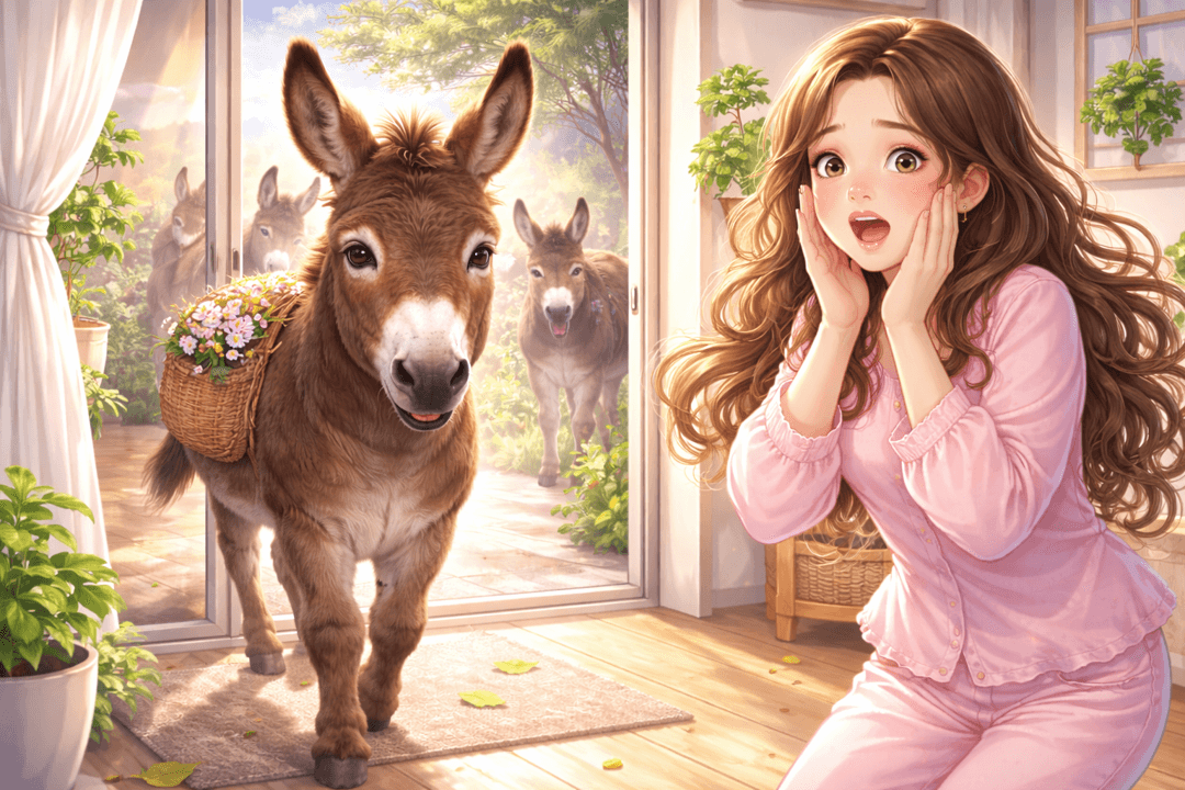 집 안으로 당나귀가 들어오는 상징적인 장면